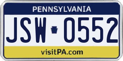 PA license plate JSW0552