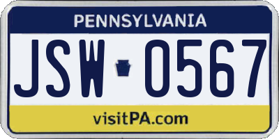 PA license plate JSW0567
