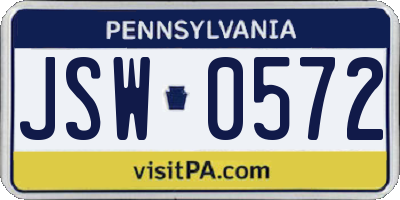 PA license plate JSW0572