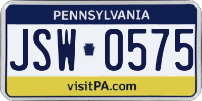 PA license plate JSW0575