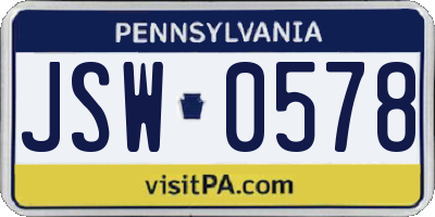 PA license plate JSW0578