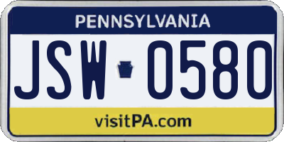 PA license plate JSW0580