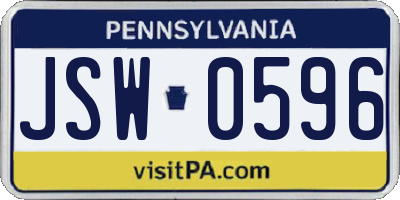 PA license plate JSW0596