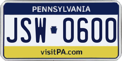 PA license plate JSW0600