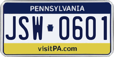 PA license plate JSW0601