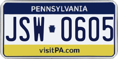 PA license plate JSW0605