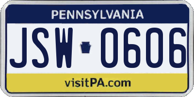 PA license plate JSW0606