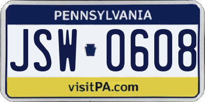 PA license plate JSW0608