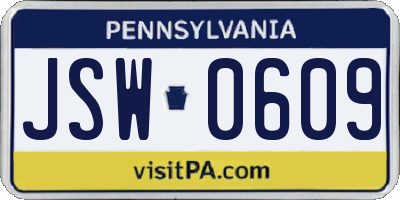 PA license plate JSW0609