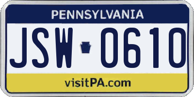 PA license plate JSW0610