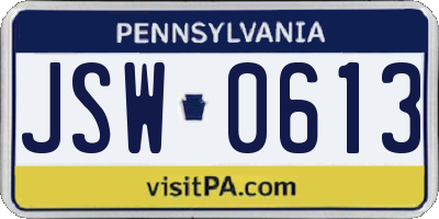 PA license plate JSW0613