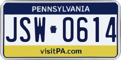 PA license plate JSW0614