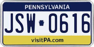 PA license plate JSW0616