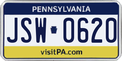 PA license plate JSW0620