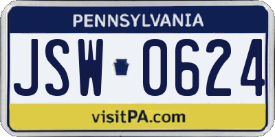 PA license plate JSW0624