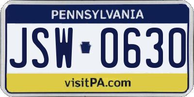 PA license plate JSW0630
