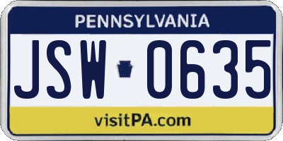 PA license plate JSW0635