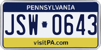 PA license plate JSW0643