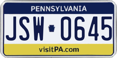 PA license plate JSW0645