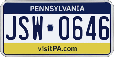 PA license plate JSW0646