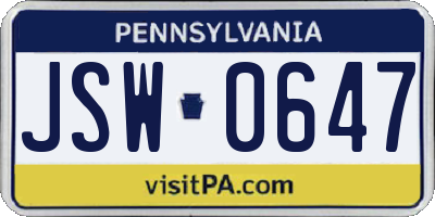 PA license plate JSW0647