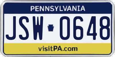 PA license plate JSW0648