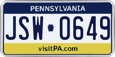PA license plate JSW0649