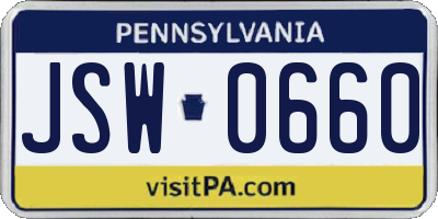 PA license plate JSW0660