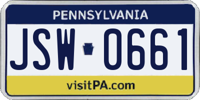 PA license plate JSW0661