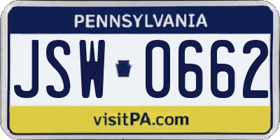 PA license plate JSW0662