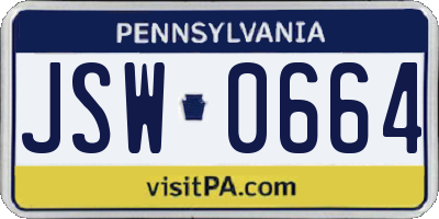 PA license plate JSW0664