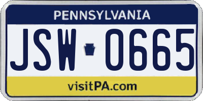 PA license plate JSW0665