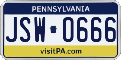 PA license plate JSW0666