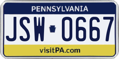 PA license plate JSW0667