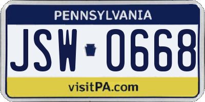 PA license plate JSW0668