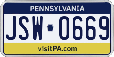 PA license plate JSW0669