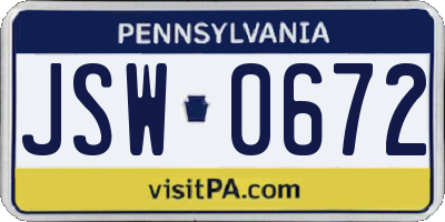 PA license plate JSW0672