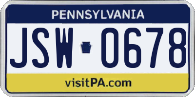 PA license plate JSW0678