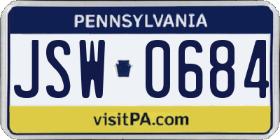PA license plate JSW0684