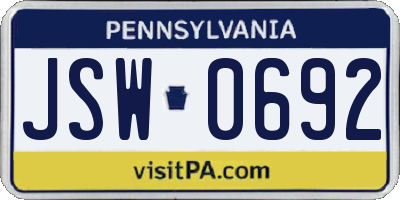 PA license plate JSW0692