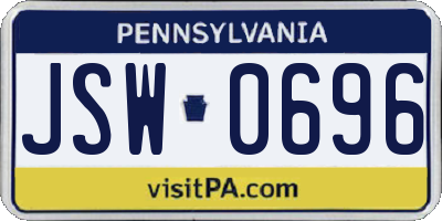 PA license plate JSW0696
