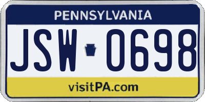 PA license plate JSW0698