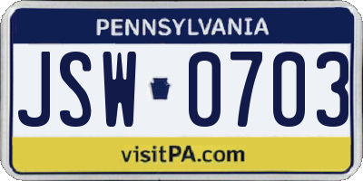PA license plate JSW0703