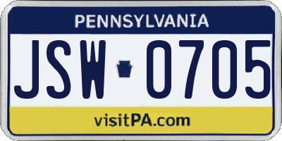 PA license plate JSW0705