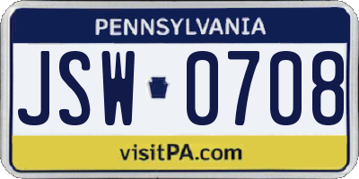 PA license plate JSW0708
