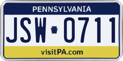 PA license plate JSW0711