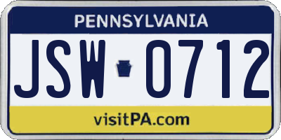 PA license plate JSW0712