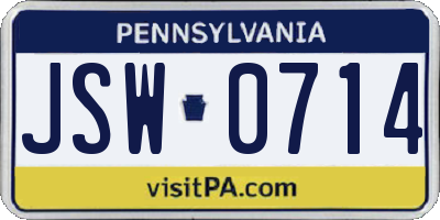 PA license plate JSW0714