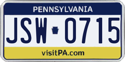 PA license plate JSW0715