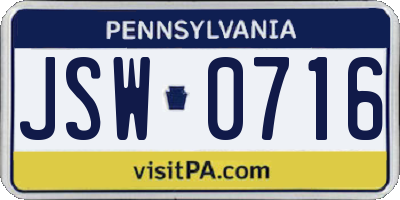 PA license plate JSW0716